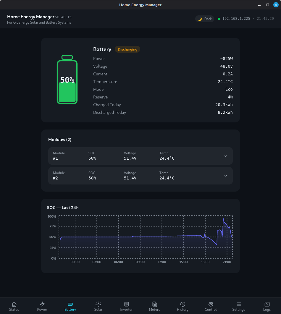 Battery Detail — cell voltages and temperatures